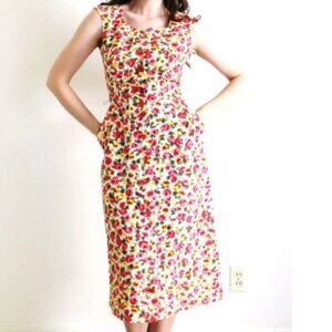 Vintage 1950s Dress / 50s Floral Wiggle Dress - Small